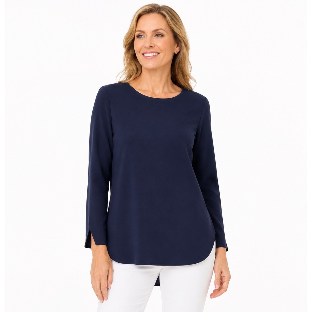 Jude Connally Navy Blue Long Sleeve Tunic Tulip Cuff‎ Ponte Knit Womens Medium